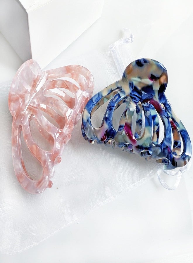 ACCGLORY Fashion Tortoise Hair Clips for Women Resin Medium Hair Claw Clip for Fine Hair Non Slip Grip Hair Jaw Clips 2PCS in Set (Royalblue&Pink) - Image 4